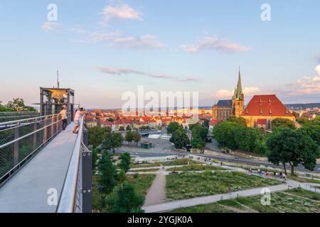 Erfurt, Altstadt mit Erfurter Dom und Severuskirche, Blick von der Zitadelle Petersberg, Fahrstuhl in Thüringen, Deutschland Stockfoto