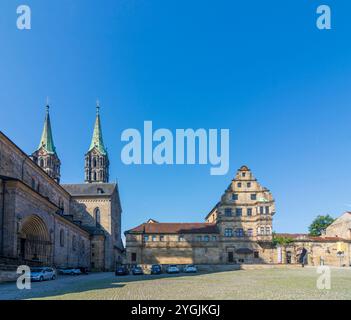 Bamberg, Bamberger Dom, Fassade des Alten Hofes, heute das historische Museum der Stadt in Oberfranken, Bayern, Deutschland Stockfoto