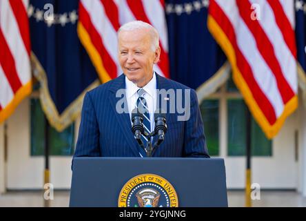 WASHINGTON DC, USA - 07. November 2024 - US-Präsident Joe Biden spricht nach den Ergebnissen der Präsidentschaftswahlen von 2024, Donnerstag Stockfoto