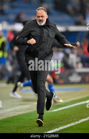 Torjubel Trainer Pellegrino Matarazzo TSG 1899 Hoffenheim nach Tor zum 2:2 von Umut Tohumcu TSG 1899 Hoffenheim (17) TSG 1899 Hoffenheim gegen Olympique Lyon, Fussball, UEFA Europa League, Spieltag 4, Saison 2024/2025, 07.11.2024 Foto: Eibner-Pressefoto/Michael Weber Stockfoto