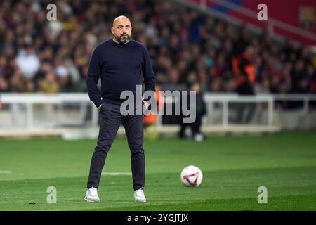 BARCELONA, SPANIEN – 03. NOVEMBER: Manolo Gonzalez, Manager von RCD Espanyol während des LaLiga-Spiels zwischen FC Barcelona und RCD Esapnyol bei Estadi Olimpic Lluis Companys am 3. November 2024 in Barcelona. (Foto von QSP) Stockfoto