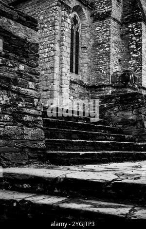 Kirche in Lannion, s/W, Detail Stockfoto