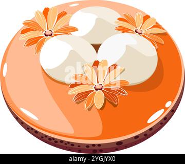 Orange glasierter Kuchen mit Merengue und dekorative Blumen Vektor Illustration Stock Vektor
