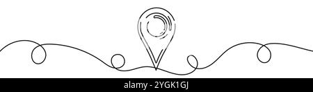Durchgehende Linienzeichnung eines Positionierstifts, der mit einer Wellenlinie verbunden ist Stock Vektor