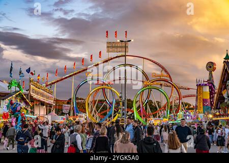 Olympia-Looping-Achterbahn beim Oktoberfest 2024 in München, Bayern Stockfoto