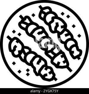 Kebabs Fisch Linie Symbol Vektor Illustration Stock Vektor