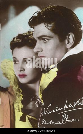 Vivien Leigh und Laurence Olivier - englische Schauspieler. Ein Vintage-Bild von Vivien Leigh und Laurence Olivier zusammen im Feuer über England Stockfoto