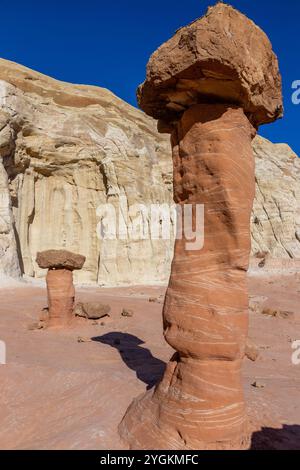 Toadstools Erodierten Sandstein Hoodoo Pilzfelsen. Wandern Sie die malerische Grand Staircase Escalante National Mounument Landscape, Utah Südwesten der USA Stockfoto