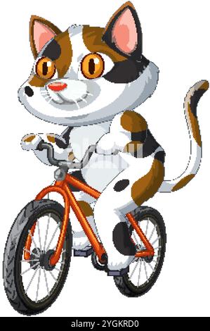 Eine verspielte Katze fährt fröhlich auf einem hellen Fahrrad Stock Vektor