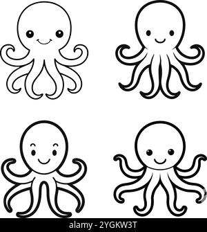 Oktopus-Symbol-Bündel-Vektor-Kunst-Illustration auf einem weißen Hintergrund Stock Vektor