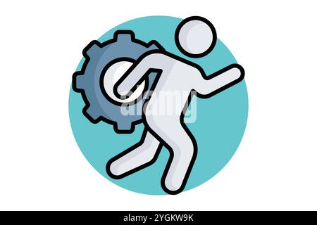 Aktionssymbol. Symbolstil für farbige Umrisse. Lauf mit Zahnrad. Symbol für Motivation. Vektorillustration für Erfolgselemente Stock Vektor