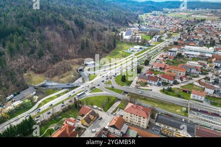 Ljubljana, Slowenien - 24. März 2023: Predor Šentvid - Šentvid-Tunnel - Situation vor den neuen Bauarbeiten, die am 11.11.2024 beginnen werden Stockfoto