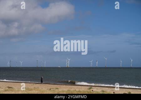 Der Offshore-Windpark Scroby Sands Great Yarmouth Norfolk Stockfoto