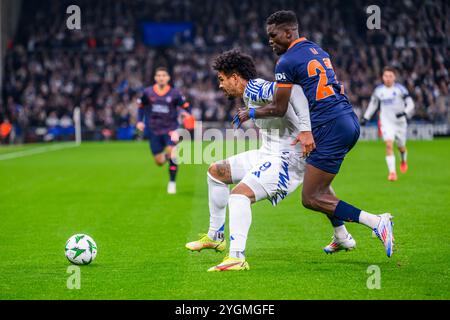 9 (FCK) - Deutsch Onugkha, 27 (IBA) - Ousseynou Ba. Europa Conference League: FC København vs İstanbul Başakşehir F.K. - 07.11.2024. København, Dan Stockfoto