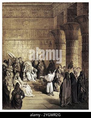 Joseph interpretiert Pharaos Träume. Altes Testament. Antike digital gefärbte biblische Illustration von Gustave Doré (1832-1883) Stockfoto