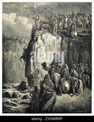 Schlachten der Propheten von Baal (1 Könige 18:40) Altes Testament. Antike digital gefärbte biblische Illustration von Gustave Doré (1832-1883) Stockfoto