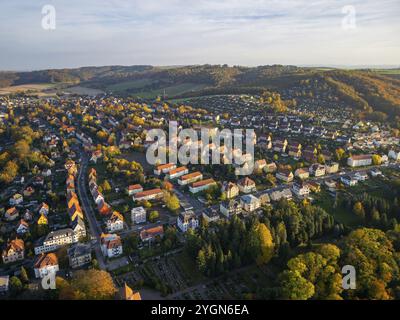 Friedhof und Siedlung am Raschelberg, Luftaufnahme Freital, Freital, Sachsen, Deutschland, Europa Stockfoto