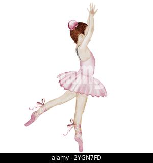 Ballerina Aquarell. Ballettmädchen. Handgezeichnete unglaubliche Tänzerin in rosa Tutu-Rock. Clip-Art auf isoliertem weißem Hintergrund von niedlicher Ballettschönheit Stockfoto