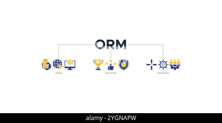 ORM-Banner Web-Symbol-Vektor-Illustration Konzept für Online-Reputationsmanagement mit Icons von Internet, Browser, Gewinner, Vertrauen, Favorit Stock Vektor