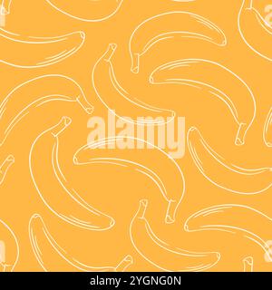 Nahtloses Bananenmuster im Linienart-Stil auf gelbem Hintergrund. Design für Geschenkpapier, Banner, Poster, Druck. Stock Vektor