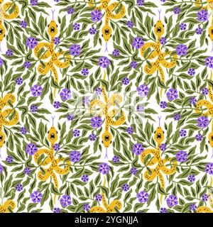 Nahtloses Muster mit mystischen Blumenschlangen Stock Vektor