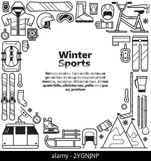 Wintersport Rahmenkarte mit Rahmendesign in Linie Stock Vektor