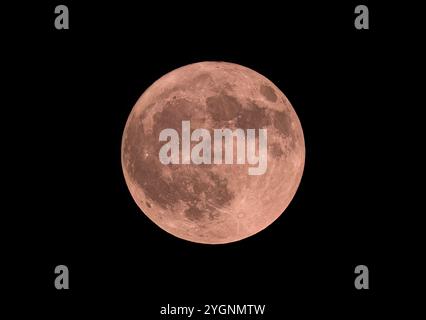 Der Vollmond der Juni-Erdbeere leuchtet orange am Nachthimmel über Ottawa, Kanada, 4. Juni 2023 Stockfoto