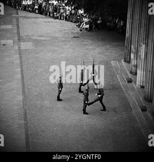 WV (Warschauer Vertrag) nationale Volksarmee beim Wachwechsel der Ehrenwache vor der Neuen Wache an der Prachtstraße unter den Linden in Ost-Berlin, DDR 1968. Stockfoto