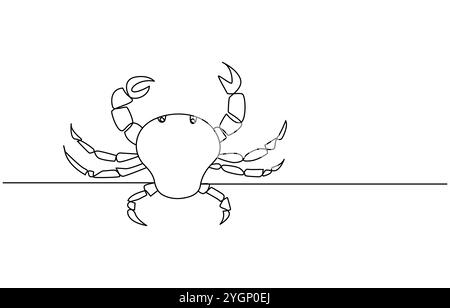 Symbol Krabben Linie Vektor für fortlaufende Zeichnung. Eine Linie Arthropoden Krabben Symbol Vektor Hintergrund. Seekrabben-Symbol. Durchgehende Kontur einer Cartoon-Krabbenfigur Stock Vektor