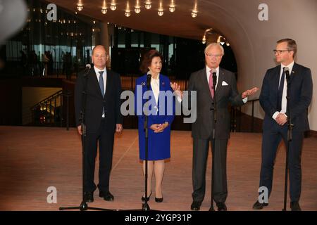 König Carl XVI. Gustaf von Schweden und Königin Silvia, Olaf Scholz und ein schwedischer Minister Stockfoto