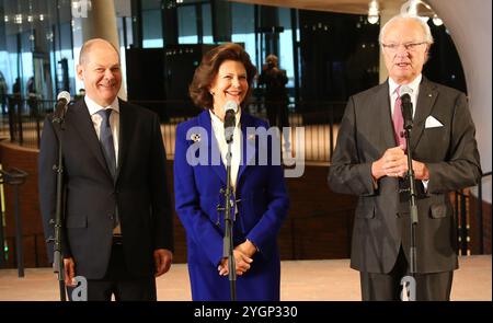 König Carl XVI. Gustaf von Schweden und Königin Silvia, Olaf Scholz Stockfoto