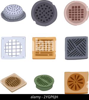 Ablaufabdeckung Set Cartoon Vektor Illustration Stock Vektor