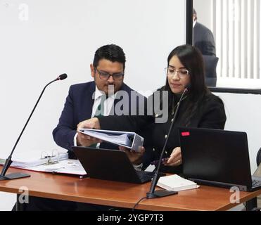 ABAD NOBOA Y OTROS CONTENCIOSO ELECTORAL Quito, Freitag, 8. November 2024 mündliche Anhörung von Beweisen und Schriftsätzen vor der Beschwerde von Vizepräsidentin Veronica Abad wegen politischer Gewalt gegen Präsident Daniel Noboa und ANDERE Beamte, vor dem strittigen Wahltribunal Anwälte für den Vizepräsidenten Damian Armijos, Dominique Davila Photos API Rolando Enriquez Quito Pichincha Ecuador POL ABAD Stockfoto