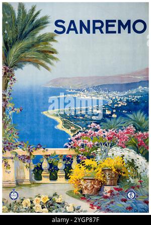 Sanremo, Italien, italienische Riviera, italienisches Vintage-Reiseposter, um 1920 Stockfoto