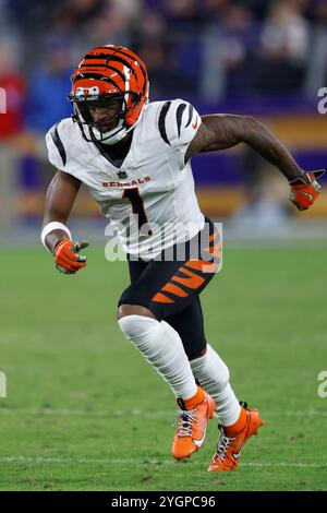 Baltimore, MD, USA. November 2024. Cincinnati Bengals Wide Receiver JaÕMarr Chase (1) in Aktion während eines Spiels gegen die Baltimore Ravens im M&T Bank Stadium in Baltimore, MD. Foto/Mike Buscher/Cal Sport Media/Alamy Live News Stockfoto