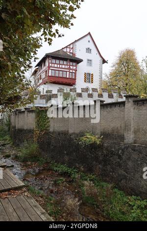 Zug. Stadt. Kanton. Zugersee. Zentralschweiz. Schweizer Mittelland. Altstadt. Burg Zug. Gemeinde Zug. Herbst. Architektur. Fachwerk. Stadtmauer. Burg. Stockfoto