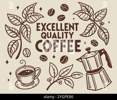 Design-Elemente für Kaffee. Handgezeichnete Vektorgrafik. Kaffee Hintergrund. Stock Vektor