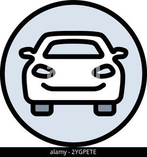 Einfaches Farbsymbol für die Fahrzeugfront. Auto- und Autohändlersymbol. Auto, Ansicht, Sport, Rennen, Transport, Verkehrsschild. Vektordarstellung isoliert o Stock Vektor