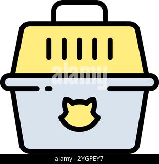 PET-Trägersymbol. Bequemes Reisen mit Tieren. Farbvektorsymbol des Cat Carrier. Käfigkatze. Transportkiste. Tiere. Isolierte Vektordarstellung. Stock Vektor