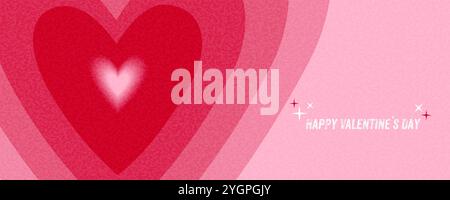 Valentinstag Banner oder Grußkarte mit einem Herz, das in roten und rosa Farben auf einem rosa Hintergrund mit einer körnigen Textur zu wachsen oder zu schlagen scheint. Happ Stock Vektor