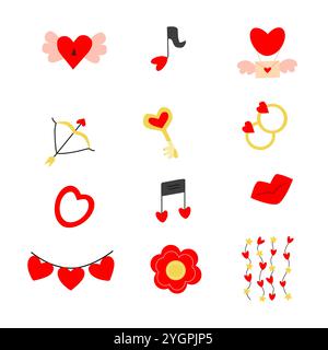 Buntes Set für valentinstag Hand gezeichneter Vektor. Stock Vektor