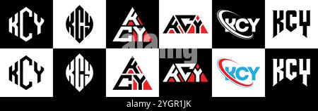 KCY Letter Logo im 6er-Stil. KCY Polygon, Kreis, Dreieck, Sechseck, flach und schlicht mit schwarz-weißem Schriftzug Stock Vektor