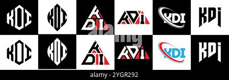 KDI Letter Logo im 6er-Stil. KDI-Polygon, Kreis, Dreieck, Sechseck, flach und einfach mit schwarz-weißem Schriftzug Stock Vektor