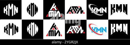 KMN Letter Logo im 6er-Stil. KMN Polygon, Kreis, Dreieck, Sechseck, flach und schlicht mit schwarz-weißem Buchstaben-Logo in Variation Stock Vektor