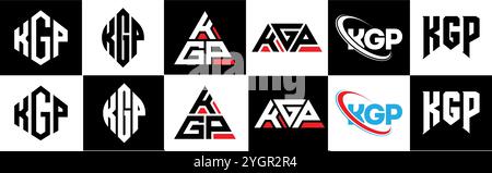 KGP Letter Logo im 6er-Stil. KGP Polygon, Kreis, Dreieck, Sechseck, flach und schlicht mit schwarz-weißem Schriftzug Stock Vektor