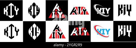 KIY Letter Logo im 6er-Stil. KIY Polygon, Kreis, Dreieck, Sechseck, flacher und einfacher Stil mit schwarz-weißem Buchstaben-Logo in verschiedenen Farben Stock Vektor