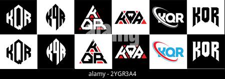 KQR Letter Logo im 6er-Stil. KQR Polygon, Kreis, Dreieck, Sechseck, flach und schlicht mit schwarz-weißem Schriftzug Stock Vektor