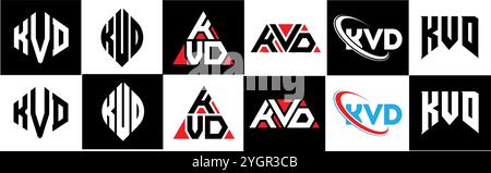 KVD-Letter-Logo im 6-Stil. KVD-Polygon, Kreis, Dreieck, Sechseck, flach und einfach mit schwarz-weißem Schriftzug Stock Vektor