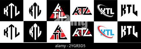 KTL Letter Logo im 6er-Stil. KTL Polygon, Kreis, Dreieck, Sechseck, flach und schlicht mit schwarz-weißem Schriftzug Stock Vektor