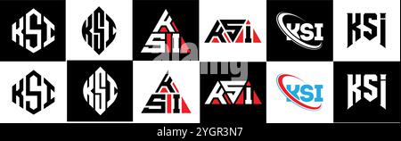 Schriftzug mit KSI-Letter-Logo im 6-Stil. KSI Polygon, Kreis, Dreieck, Sechseck, flacher und einfacher Stil mit schwarz-weißem Schriftzug Stock Vektor